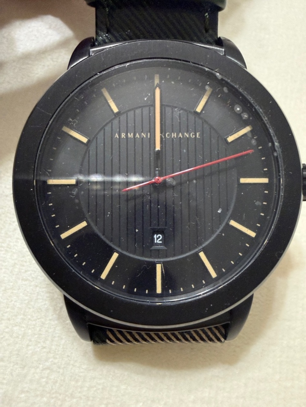 Armani Exchange Black Watch with Green Camouflage Strap